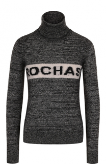 Вязаный свитер с высоким воротником и логотипом бренда Rochas