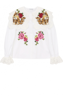 Хлопковая блуза с кружевной отделкой и вышивкой Dolce &amp; Gabbana