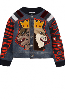 Джинсовая куртка с эластичными манжетами и аппликациями Dolce &amp; Gabbana