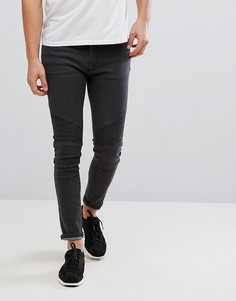 Выбеленные серые байкерские джинсы D-Struct - Черный