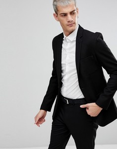 Черный приталенный блейзер из вафельного трикотажа ASOS - Черный