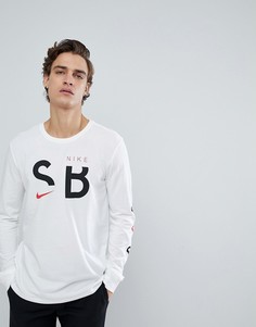 Белый лонгслив с принтом на рукавах Nike SB 875323-100 - Белый