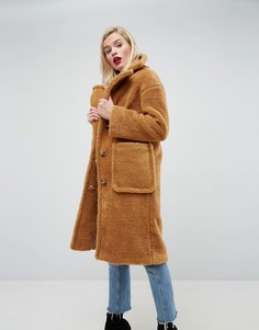 Пальто из искусственного меха ASOS - Коричневый