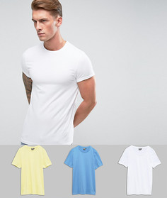 3 обтягивающих футболки с закатанными рукавами ASOS - СКИДКА - Мульти