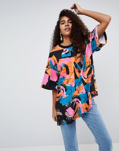 Футболка с абстрактным принтом и рюшами ASOS Made In Kenya - Мульти