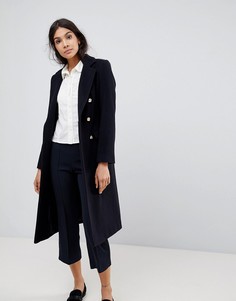 Двубортное пальто в стиле милитари с добавлением шерсти Helene Berman - Темно-синий
