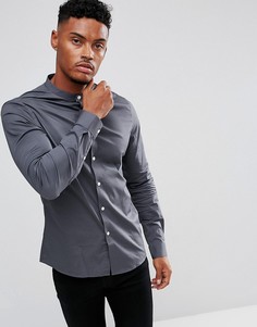 Темно-серая рубашка скинни с воротником на пуговицах ASOS - Серый
