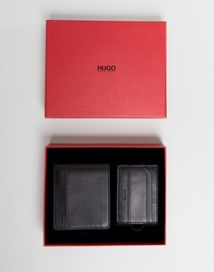 Кожаный бумажник и визитница в подарочной упаковке HUGO by Hugo Boss - Черный