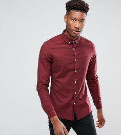 Бордовая приталенная оксфордская рубашка в стиле casual от ASOS TALL - Красный