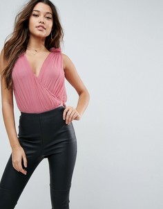 Боди из сетчатой ткани с присборенной драпировкой ASOS - Розовый