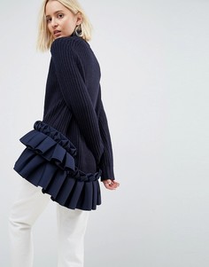 Джемпер с отворачивающимся воротником и вставкой со складками ASOS WHITE - Темно-синий