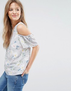 Топ с открытыми плечами и цветочным принтом New Look - Черный