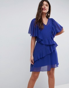 Платье с V-образным вырезом и оборками ASOS - Черный