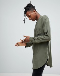 Супердлинная вискозная рубашка хаки классического кроя ASOS - Зеленый