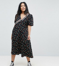 Чайное платье миди с цветочным принтом ASOS CURVE - Мульти