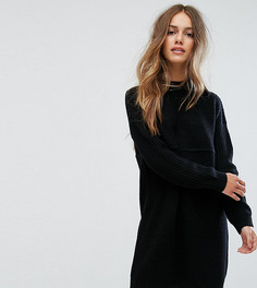 Трикотажное платье в рубчик с высоким воротом ASOS PETITE - Черный