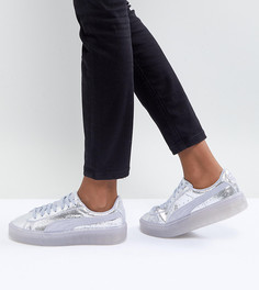 Серебристые кроссовки на платформе Puma - Серебряный
