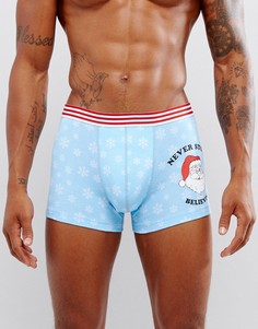 Новогодние боксеры-брифы с принтом Never Stop Believing ASOS Christmas - Синий