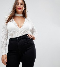 Кружевное боди с чокером ASOS CURVE - Белый