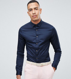 Темно-синяя приталенная сатиновая рубашка ASOS TALL - Темно-синий