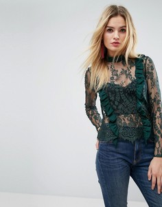 Кружевная блузка с оборками ASOS - Розовый