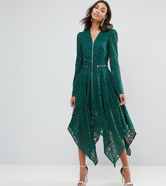 Кружевное платье миди с молниями ASOS TALL - Зеленый