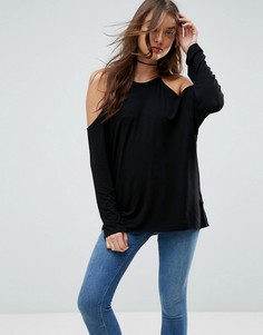 Драпированный топ с открытыми плечами ASOS - Черный