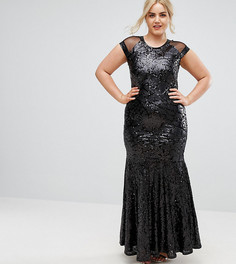 Платье макси plus-size с короткими рукавами и сетчатой вставкой Club L - Черный