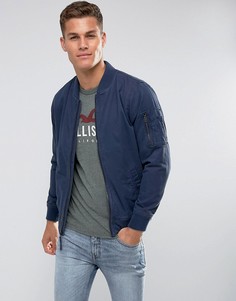 Темно-синий саржевый бомбер Hollister - Темно-синий