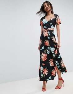 Чайное платье макси с цветочным принтом и открытой спиной ASOS - Мульти