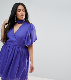Приталенное платье с расклешенными рукавами ASOS CURVE - Синий