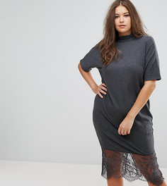Платье миди с кружевом по краю ASOS CURVE - Серый