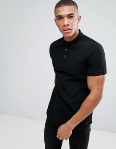 Поло из пике с закругленным краем ASOS - Черный