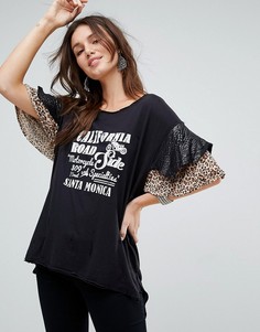 Футболка с кружевными рукавами Free People Animal Army - Черный