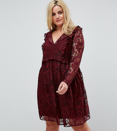 Кружевное свободное платье мини с оборками ASOS CURVE - Красный
