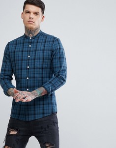 Саржевая рубашка скинни в клетку с воротом на пуговице ASOS - Зеленый