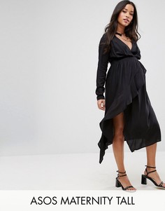 Платье с оборками и отделкой на вороте ASOS Maternity TALL NURSING - Черный