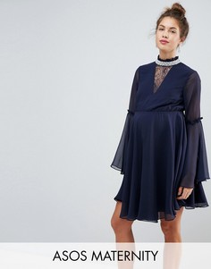 Платье мини с расклешенными рукавами ASOS Maternity - Темно-синий