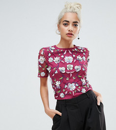 Футболка с цветочной вышивкой ASOS PETITE - Фиолетовый