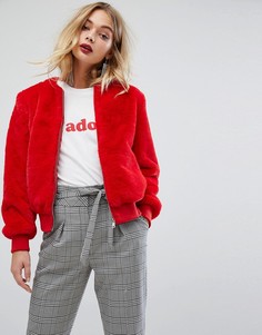 Бомбер из искусственного меха Miss Selfridge - Красный