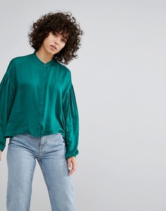Блузка с заниженной линией плеч и драпировкой Weekday - Зеленый