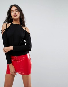 Лонгслив с решетчатыми вставками на плечах ASOS - Черный