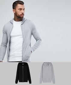 Набор из 2 худи на молнии обтягивающего кроя (черный/серый) ASOS - Мульти