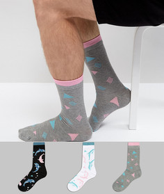 Набор из 3 пар носков с принтом в стиле ретро ASOS - Мульти