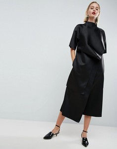 Атласное платье миди с отделкой ASOS WHITE - Мульти