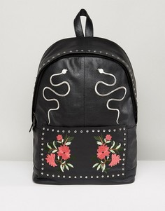 Черный кожаный рюкзак с вышивкой ASOS - Черный