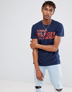 Темно-синяя футболка с принтом логотипа Tommy Hilfiger Denim - Темно-синий