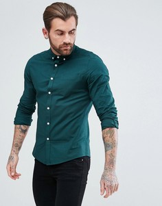 Сине-зеленая приталенная оксфордская рубашка в стиле casual от ASOS - Зеленый