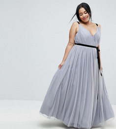 Платье макси из тюля с ленточным поясом ASOS CURVE - Серый