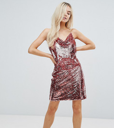 Платье мини со свободным воротом и пайетками ASOS PETITE - Мульти